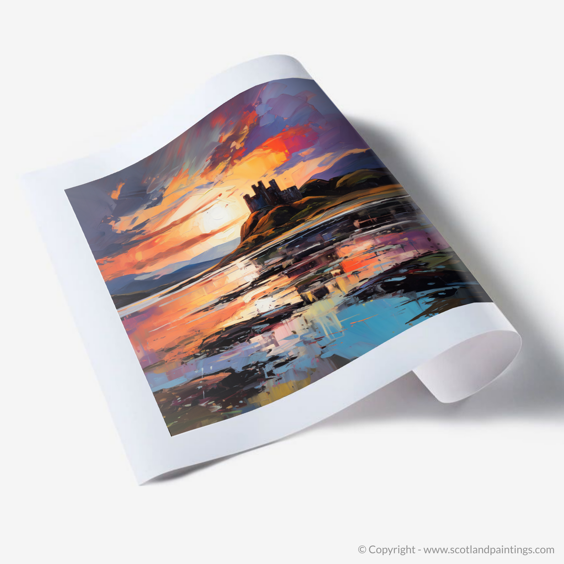 Art Print of Castle Stalker Bay at sunset