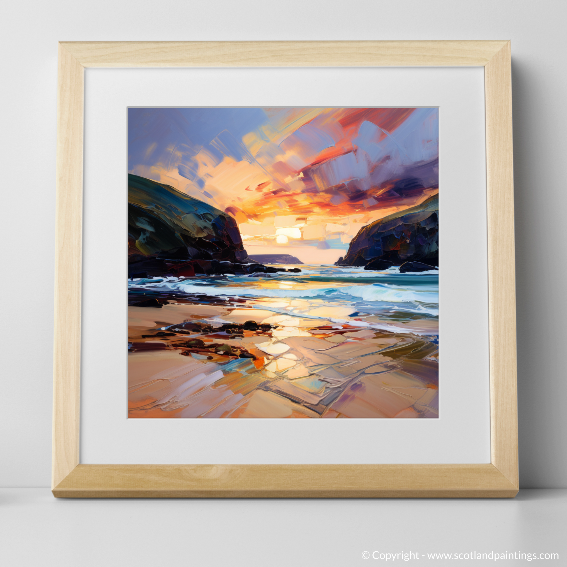 Art Print of Sandwood Bay at dusk with a natural frame