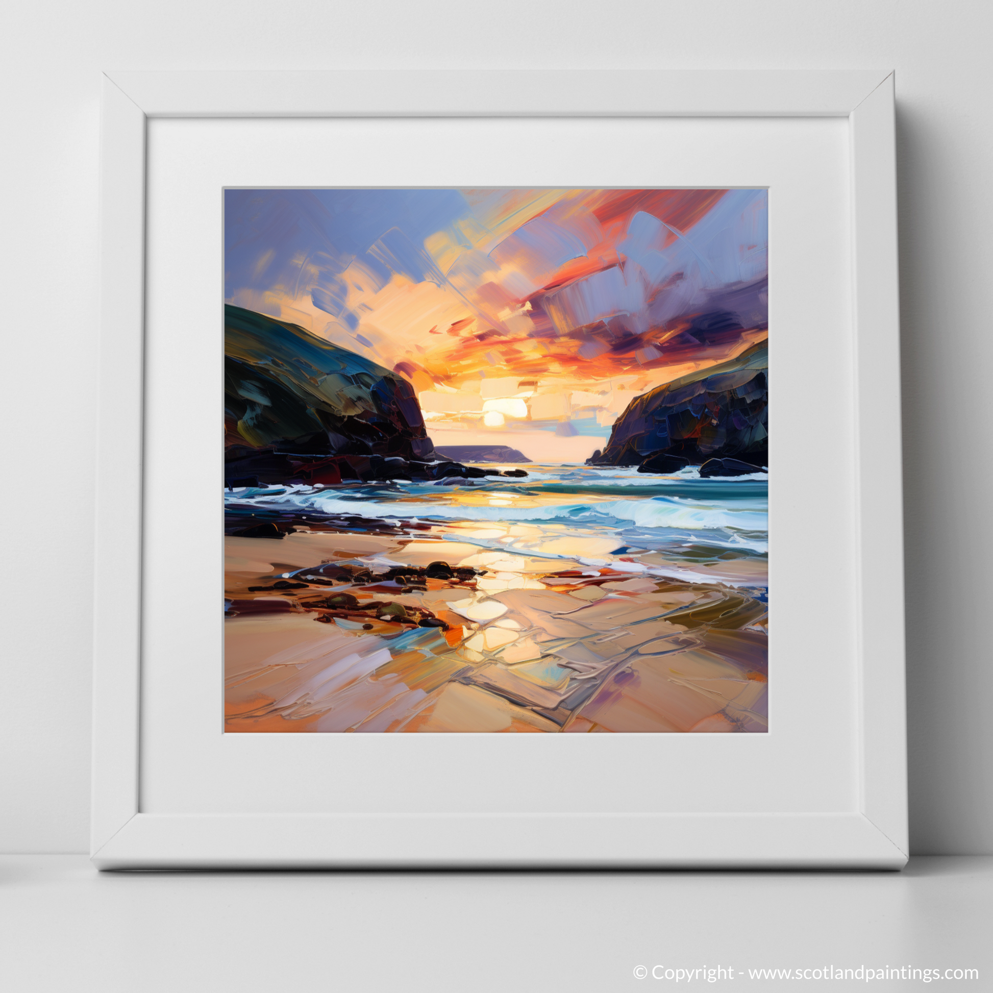 Art Print of Sandwood Bay at dusk with a white frame
