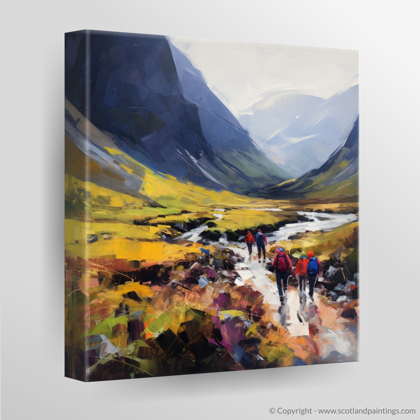 Canvas Print of Group of hikers at trail start in Glencoe