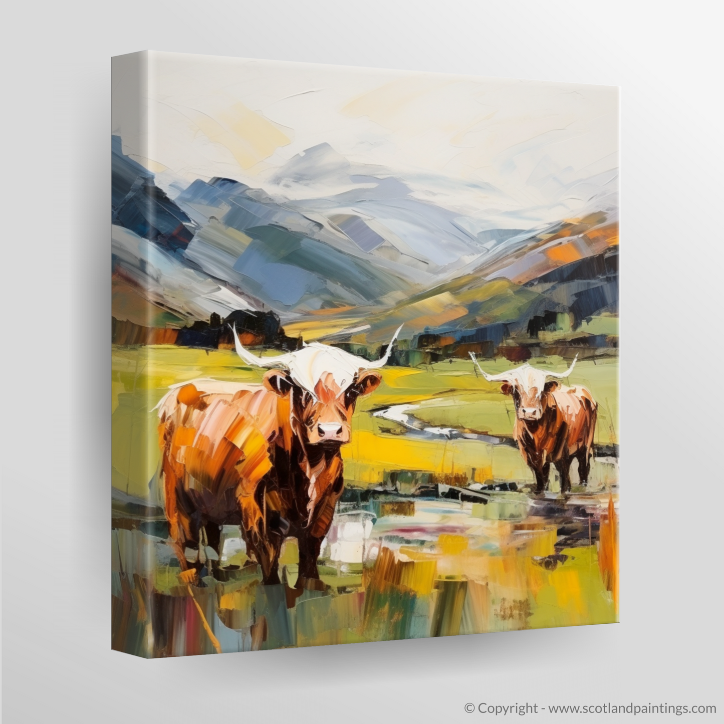 Canvas Print of Highland cows in Glencoe