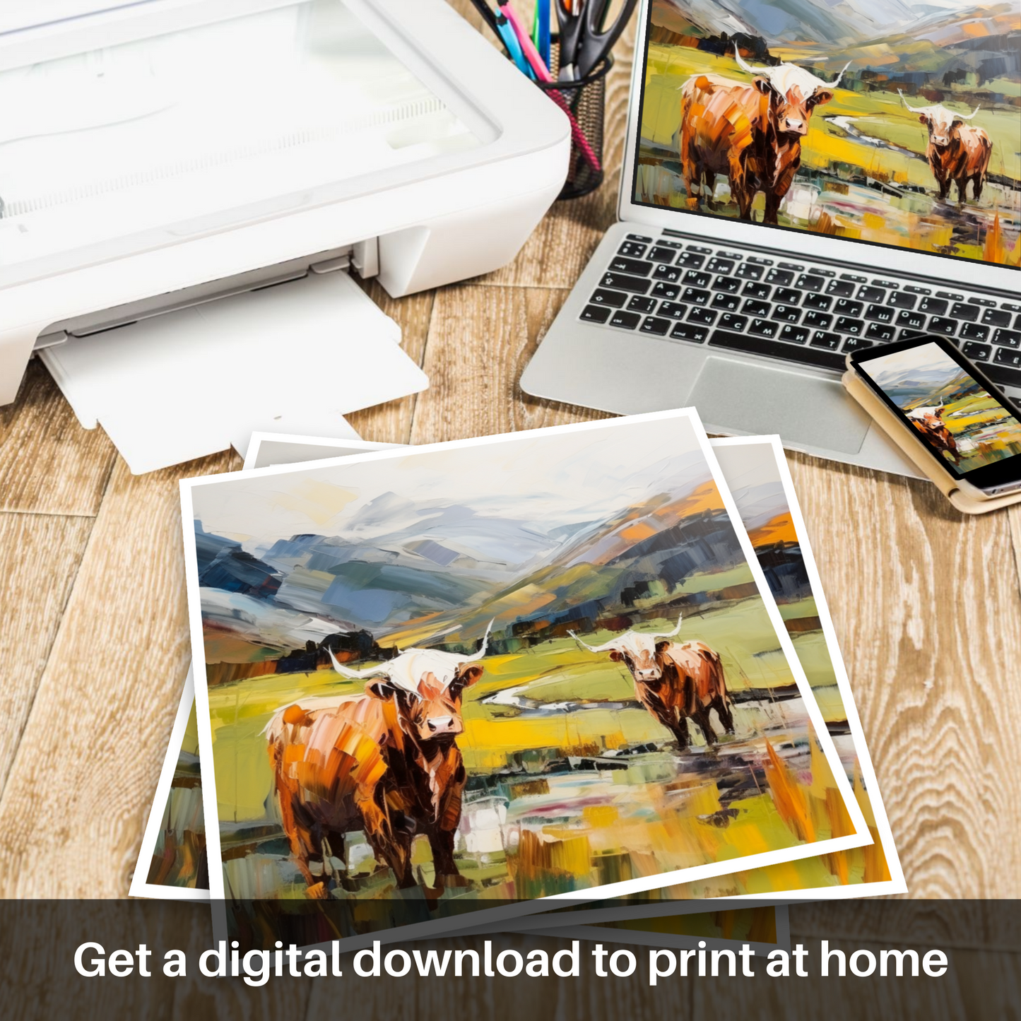 Downloadable and printable picture of Highland cows in Glencoe