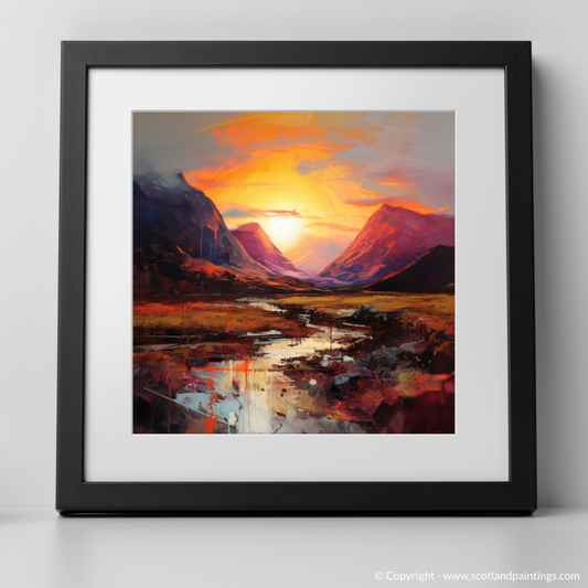 Art Print of Sunset glow in Glencoe with a black frame