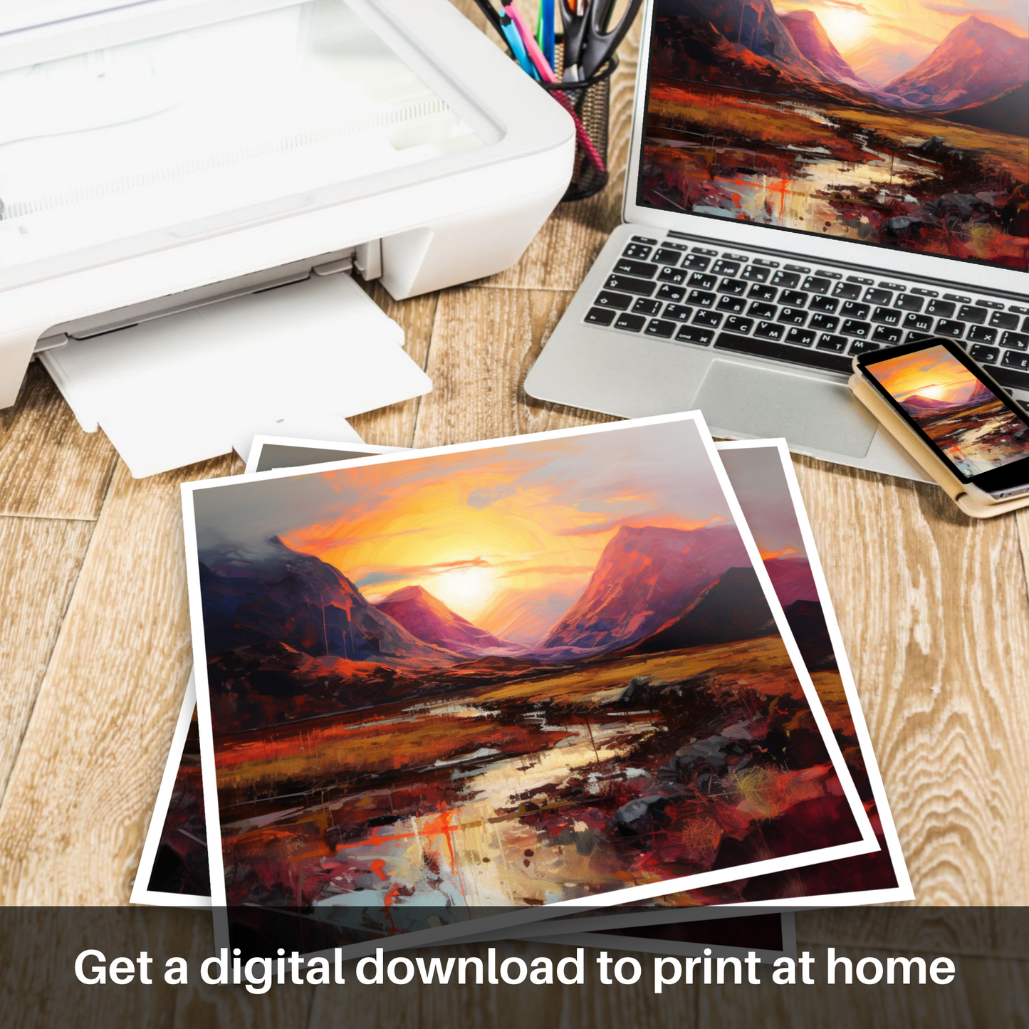 Downloadable and printable picture of Sunset glow in Glencoe