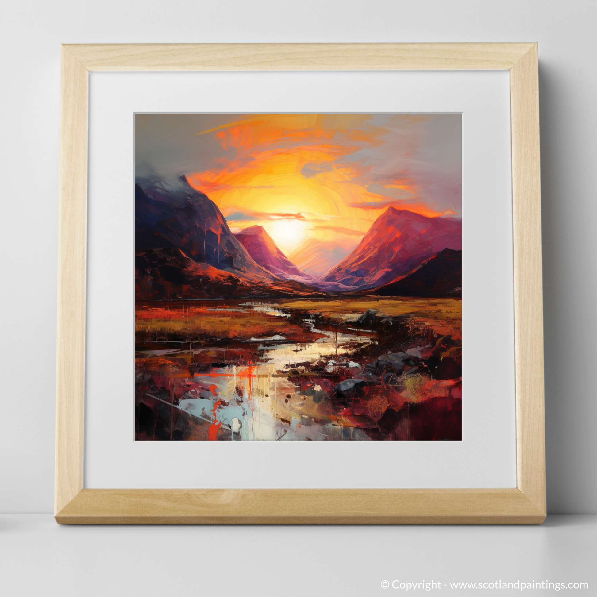 Art Print of Sunset glow in Glencoe with a natural frame