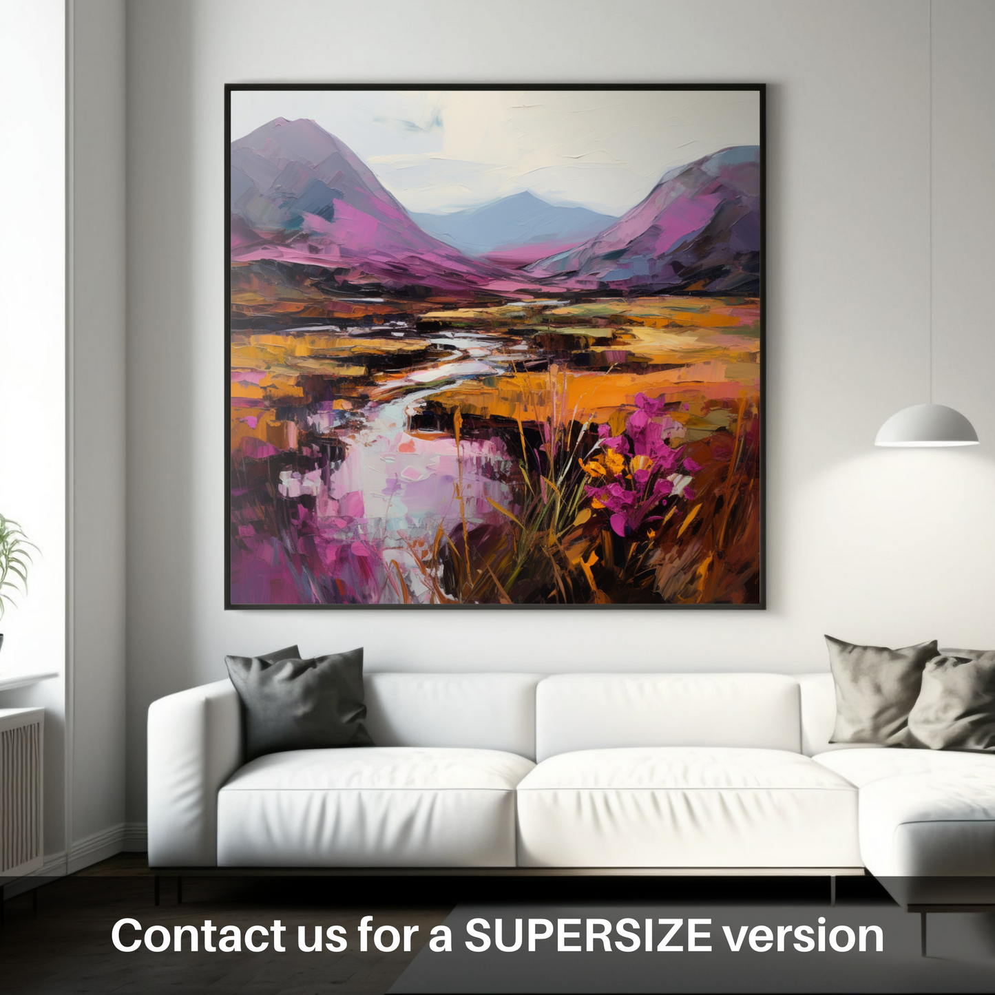 Painting and Art Print of Purple heather in Glencoe. Heather Hues of Glencoe: An Expressive Highland Symphony.