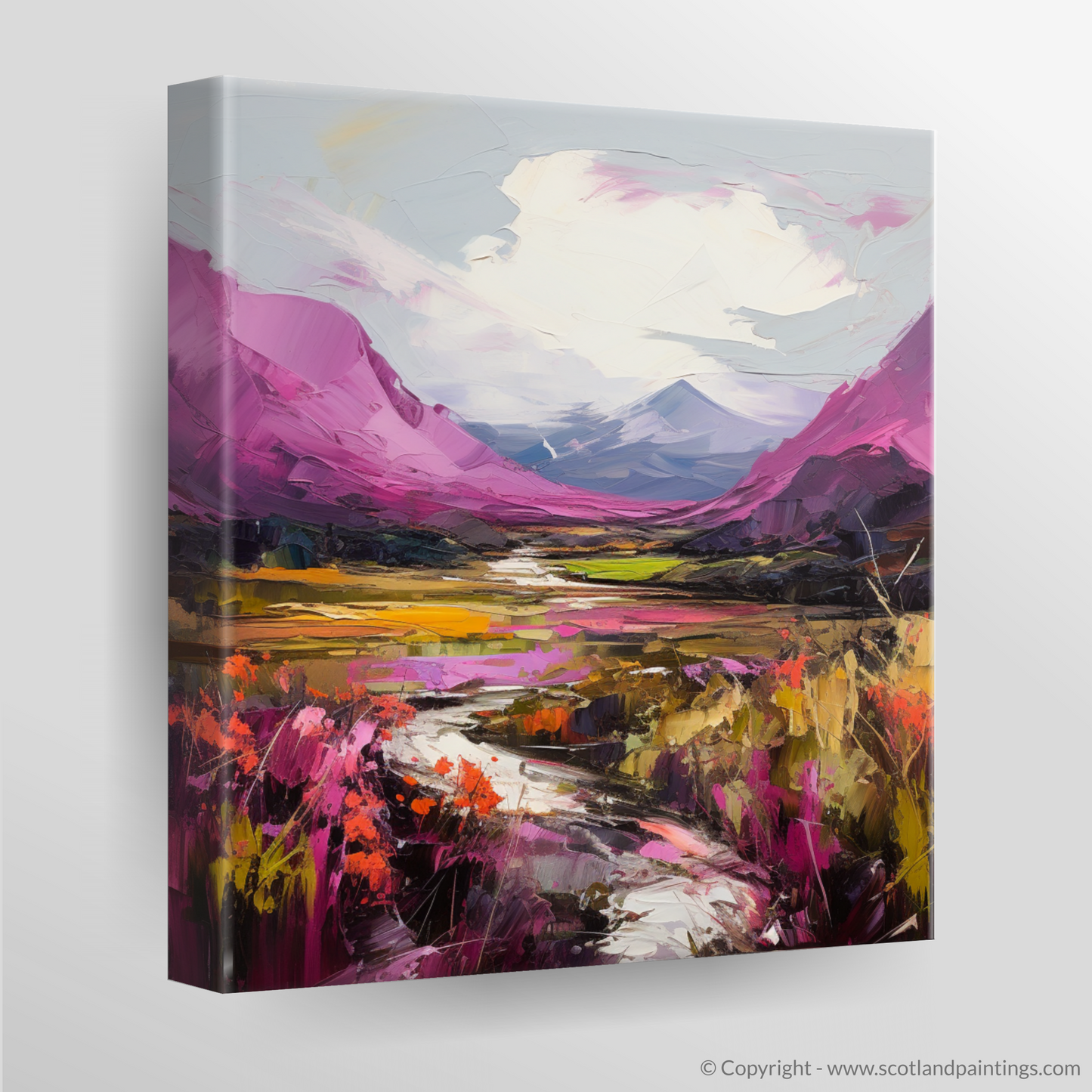 Painting and Art Print of Purple heather in Glencoe. Majestic Heather in the Highlands: An Expressionist Ode to Glencoe.