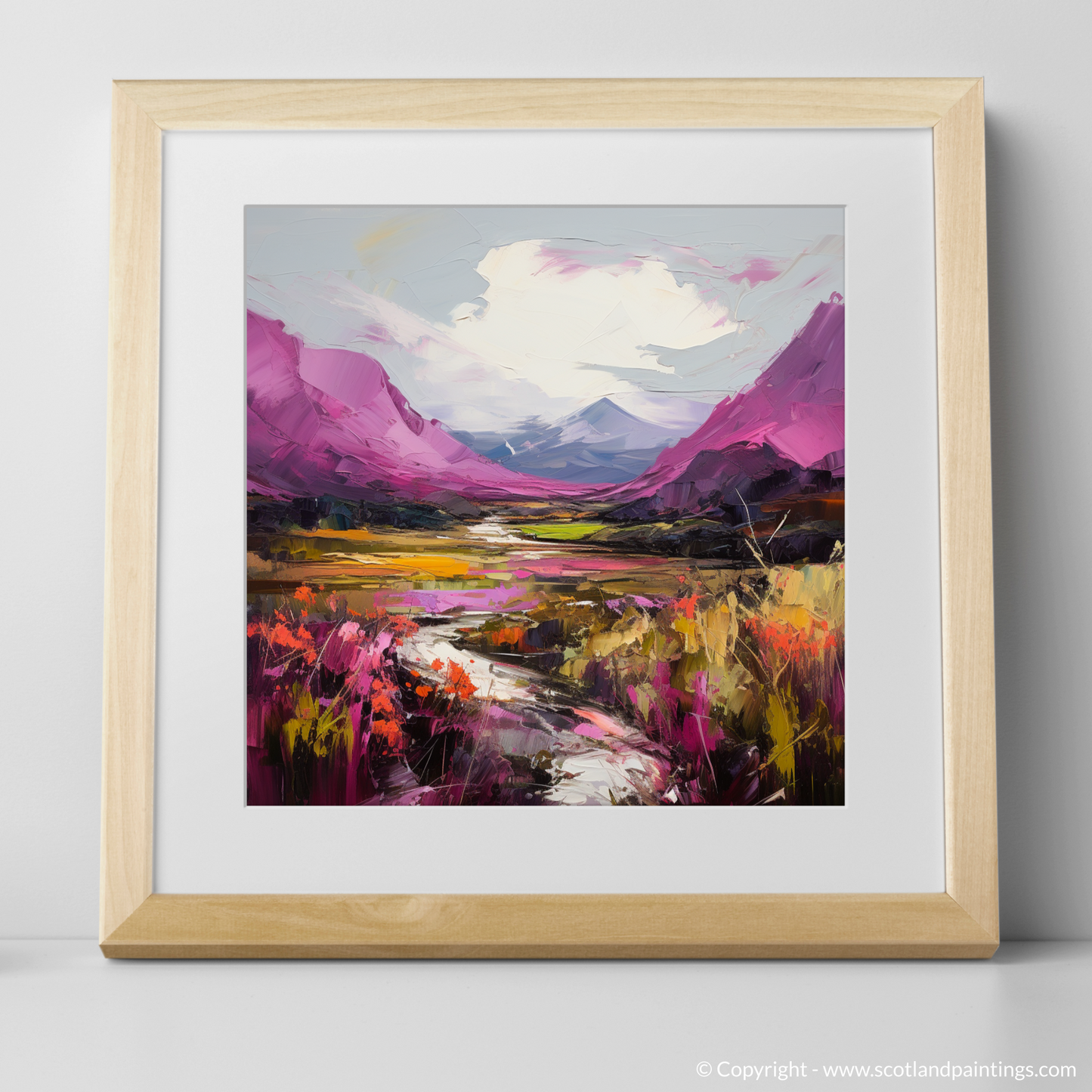 Painting and Art Print of Purple heather in Glencoe. Majestic Heather in the Highlands: An Expressionist Ode to Glencoe.