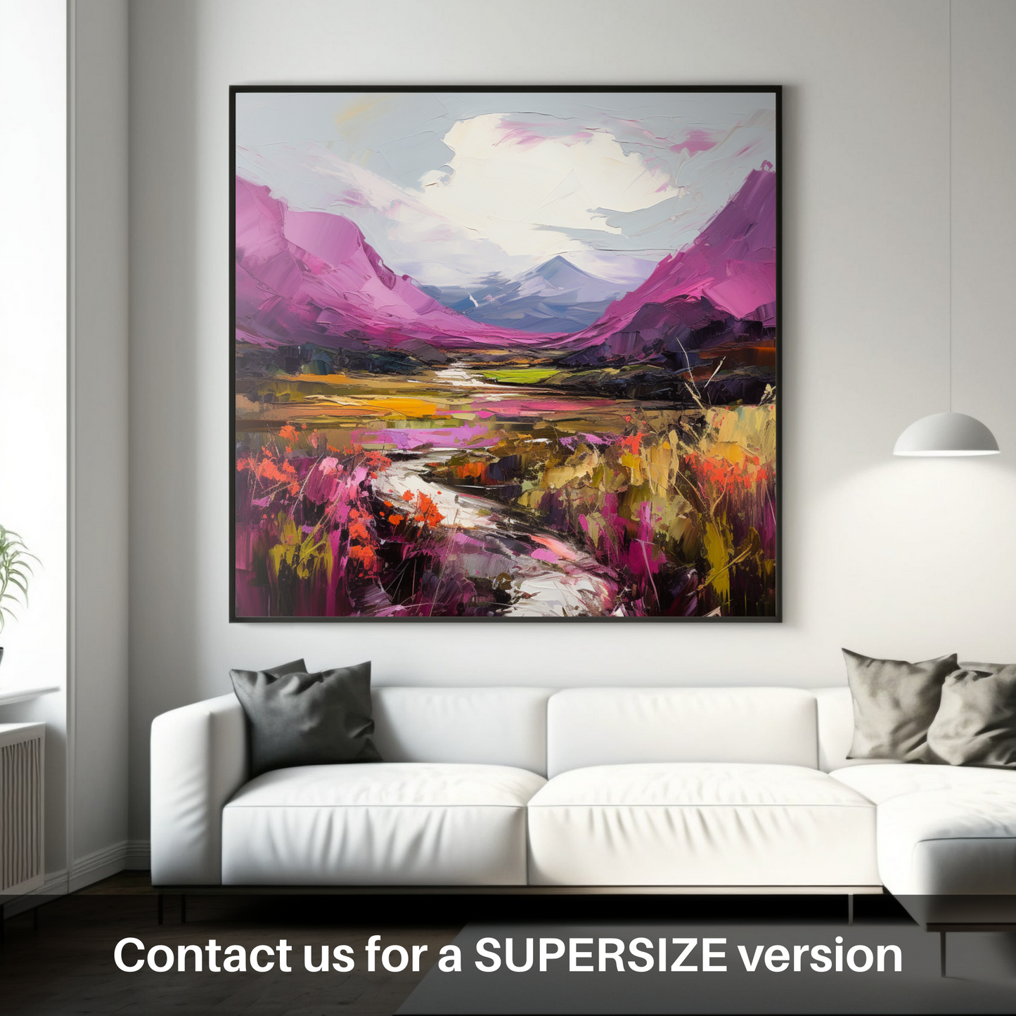 Painting and Art Print of Purple heather in Glencoe. Majestic Heather in the Highlands: An Expressionist Ode to Glencoe.