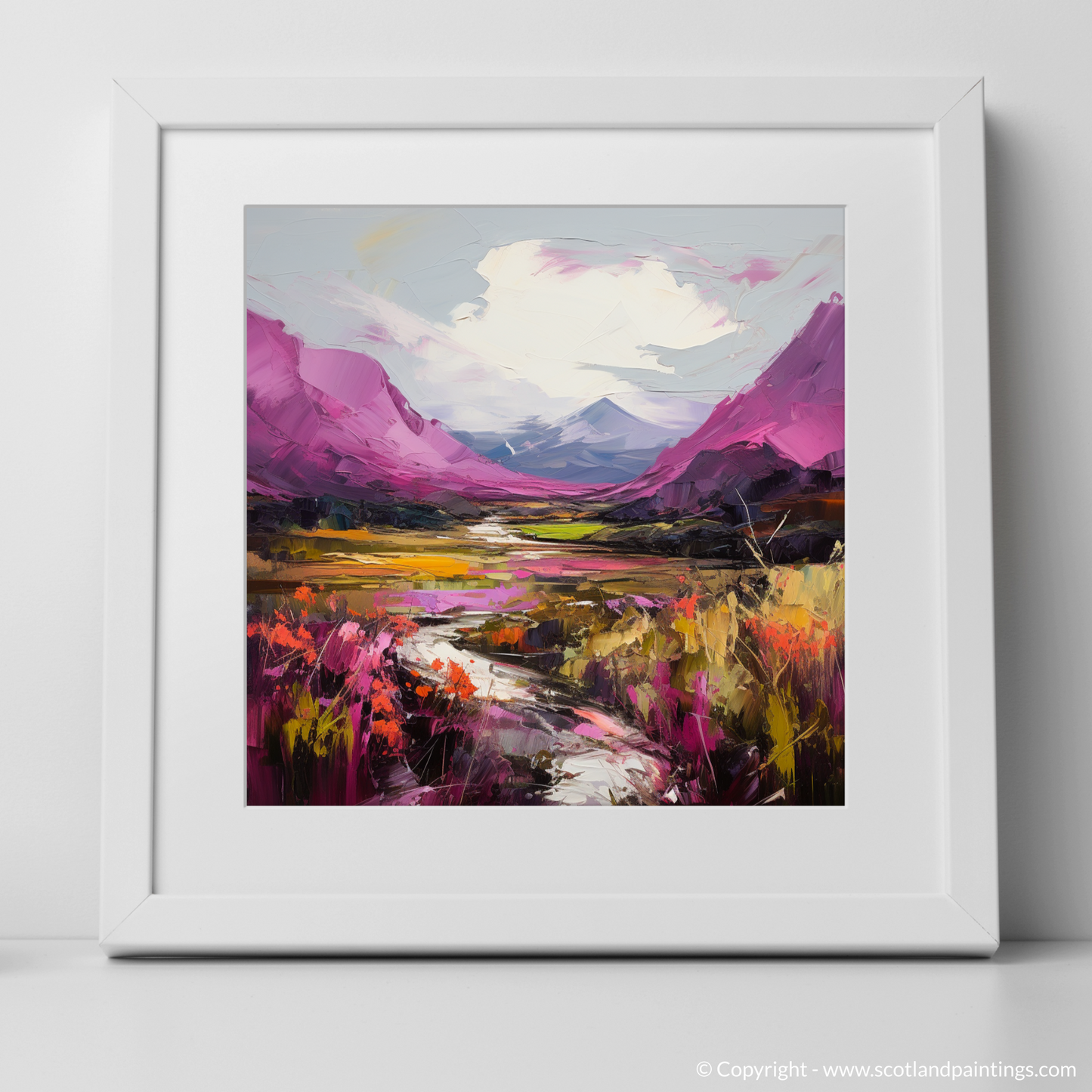 Painting and Art Print of Purple heather in Glencoe. Majestic Heather in the Highlands: An Expressionist Ode to Glencoe.