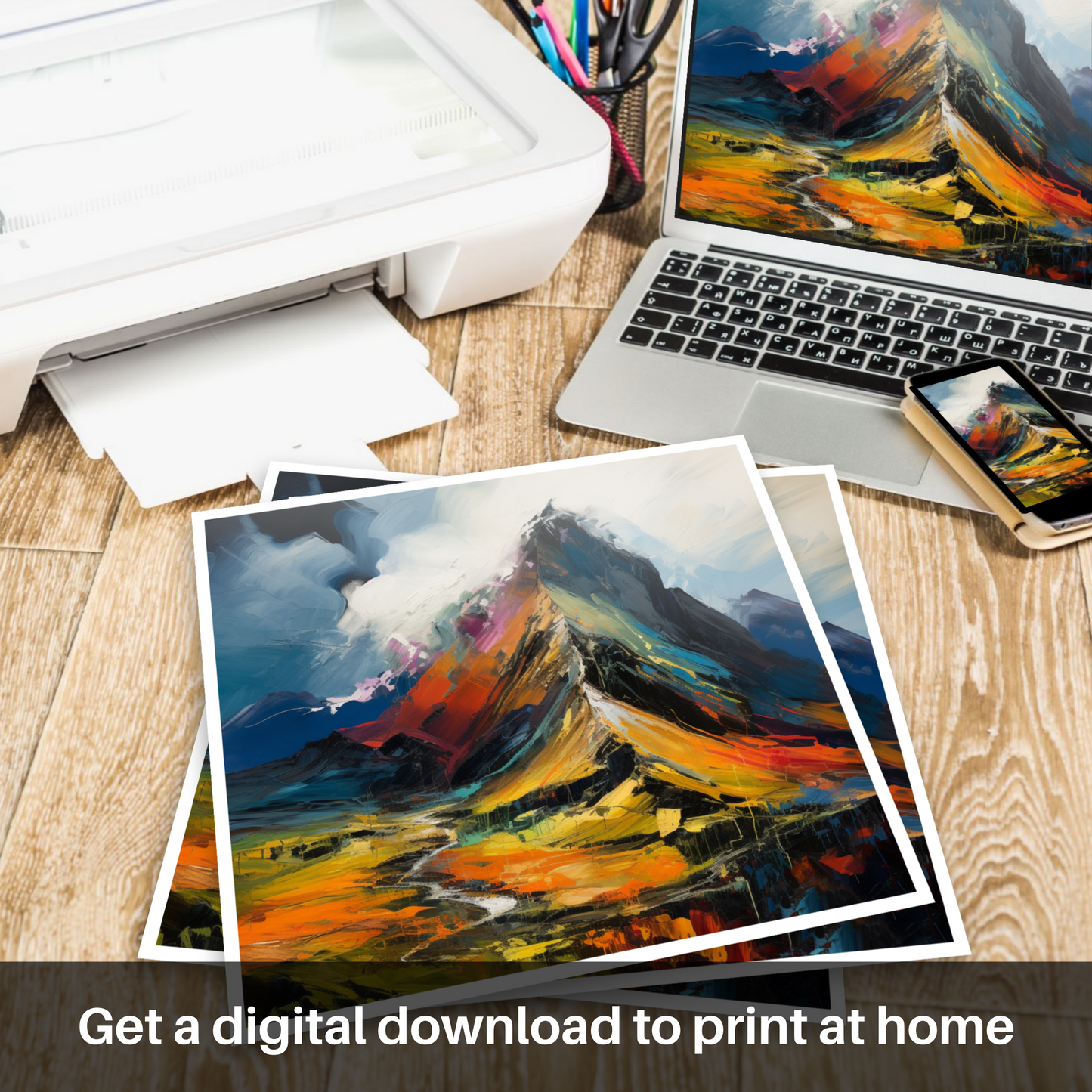 Painting and Art Print of Sgurr Dearg, Highlands. Sgurr Dearg Unleashed: An Expressionist Ode to the Scottish Highlands.