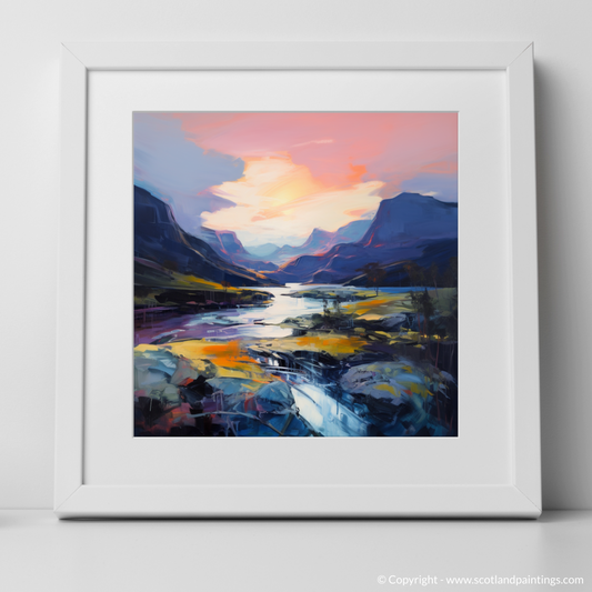 Art Print of Soft twilight on slopes in Glencoe with a white frame