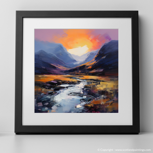 Art Print of Soft twilight on slopes in Glencoe with a black frame