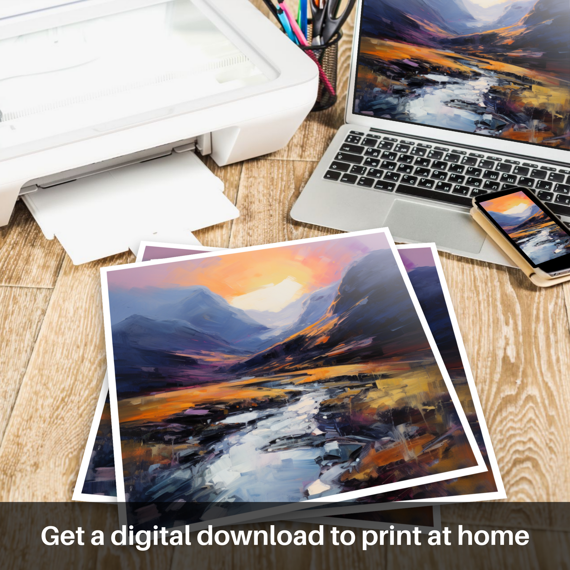 Downloadable and printable picture of Soft twilight on slopes in Glencoe