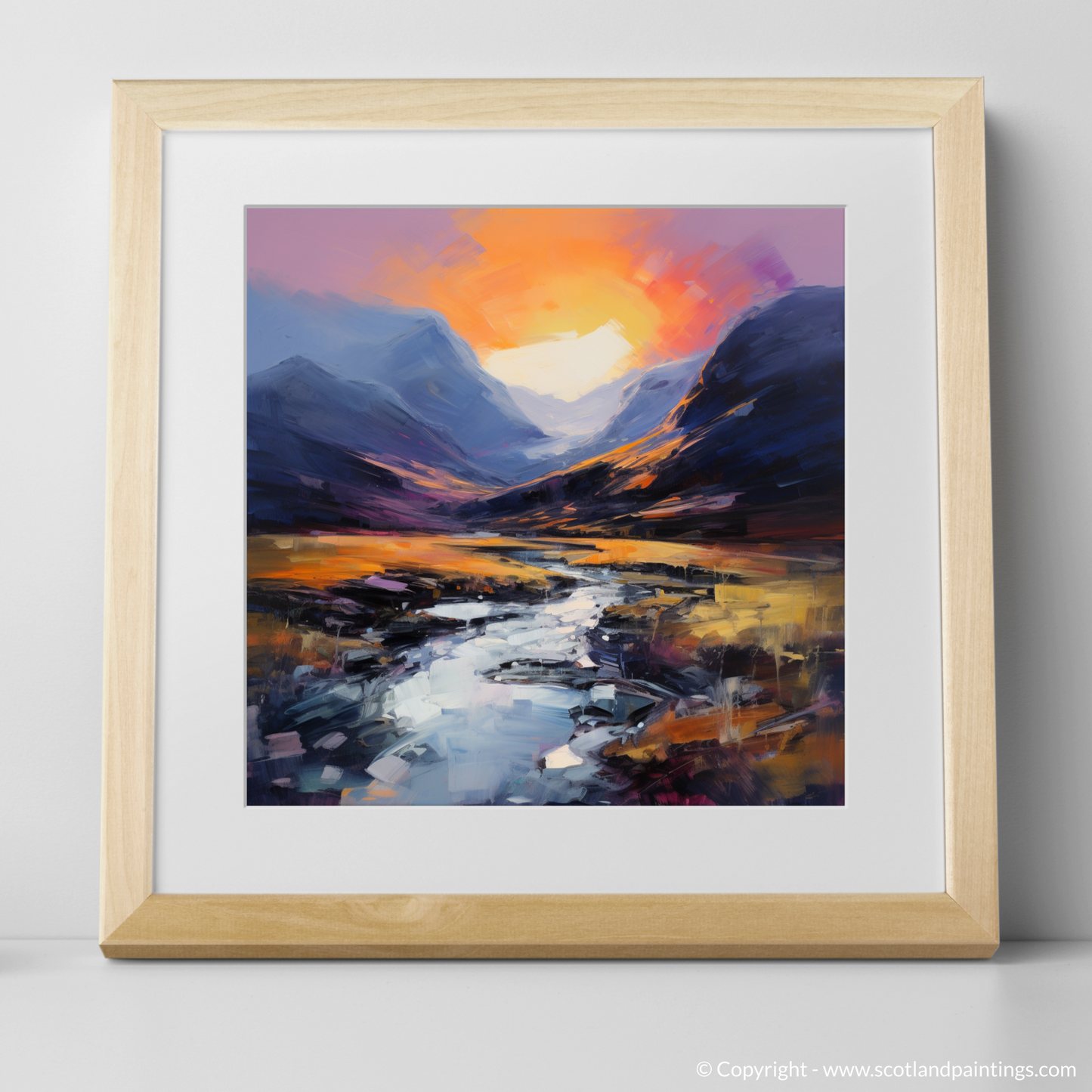 Art Print of Soft twilight on slopes in Glencoe with a natural frame