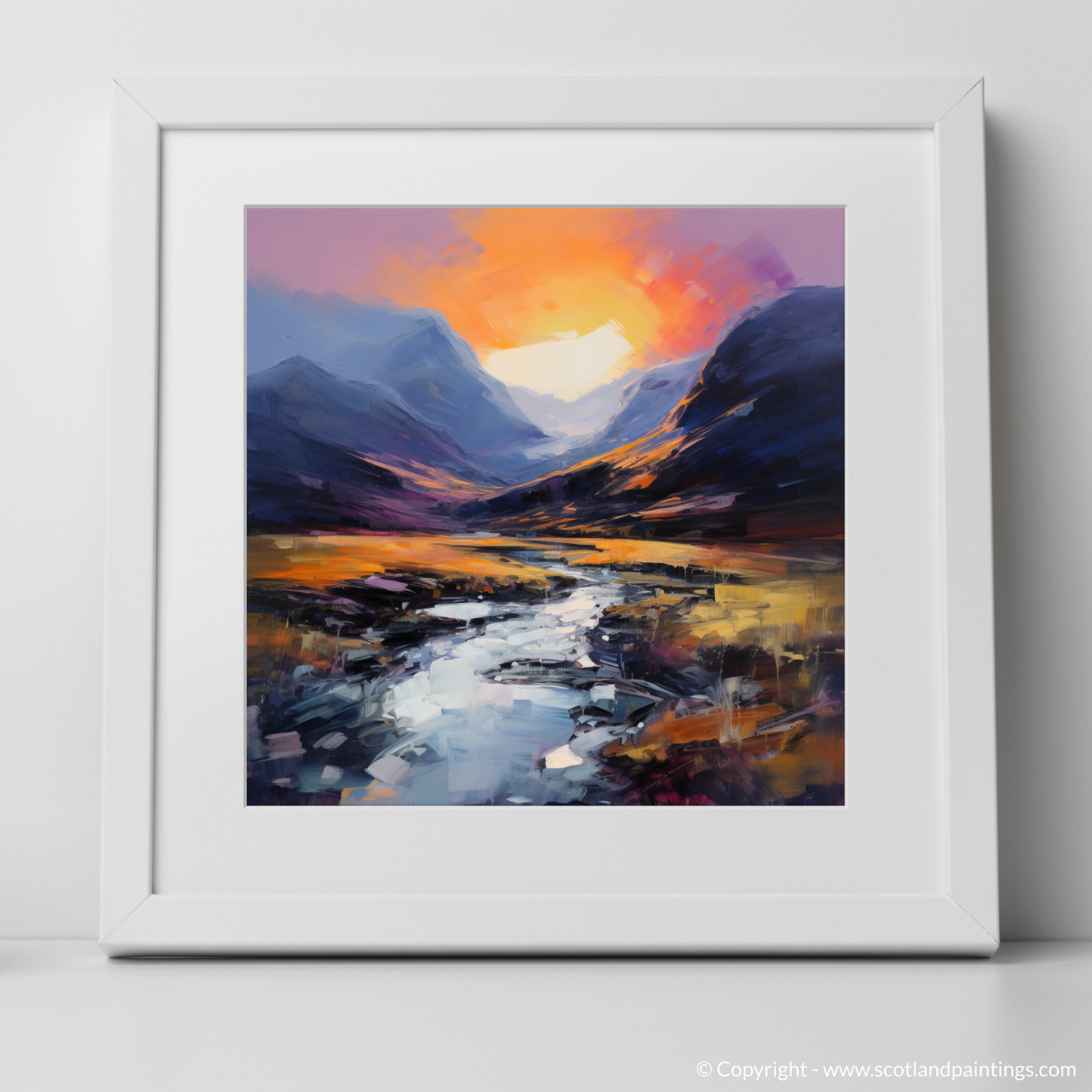 Art Print of Soft twilight on slopes in Glencoe with a white frame