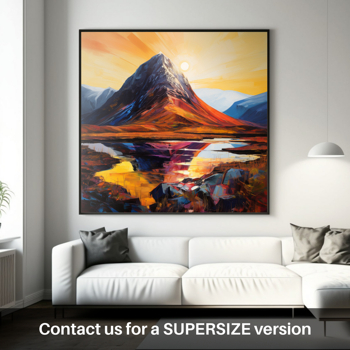 Painting and Art Print of Buachaille sunrise in Glencoe. Buachaille Sunrise: An Expressionist Ode to Glencoe's Majesty.
