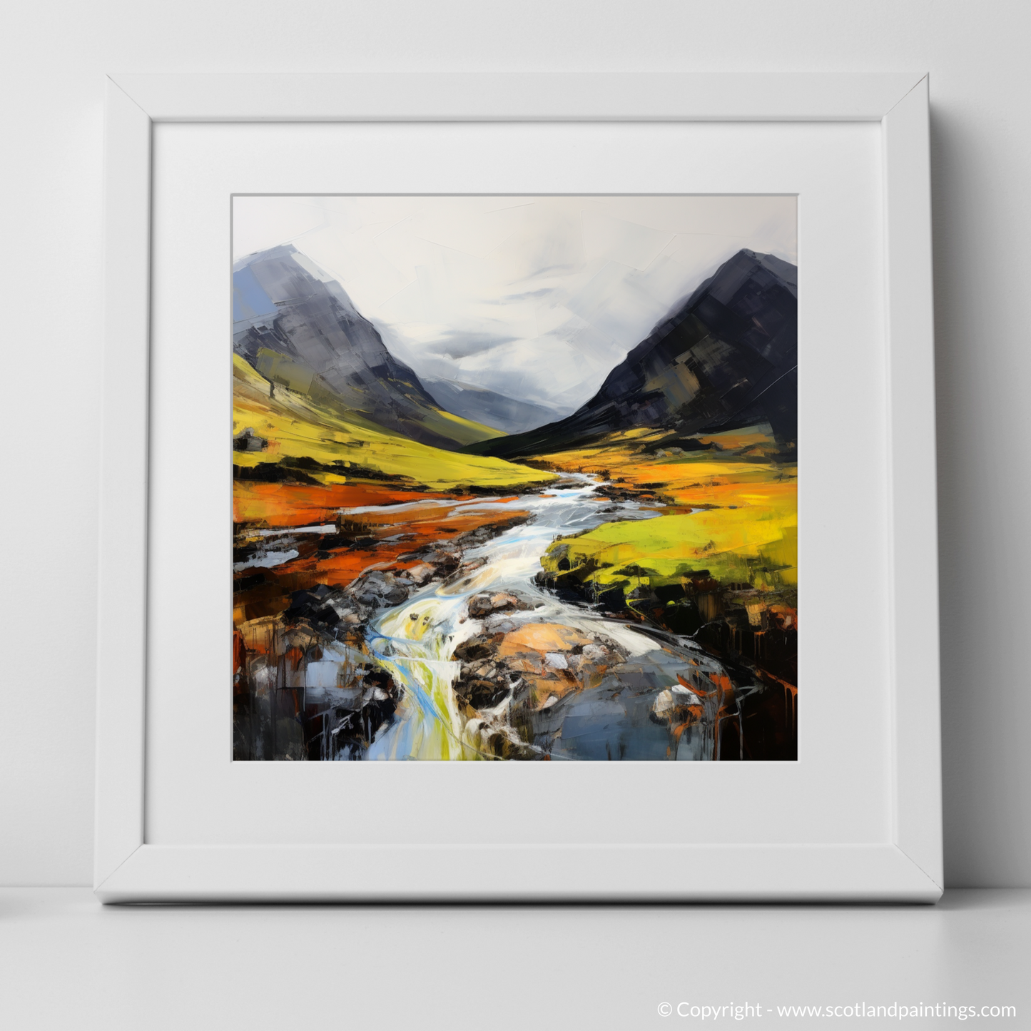 Art Print of Glen Coe, Highlands with a white frame