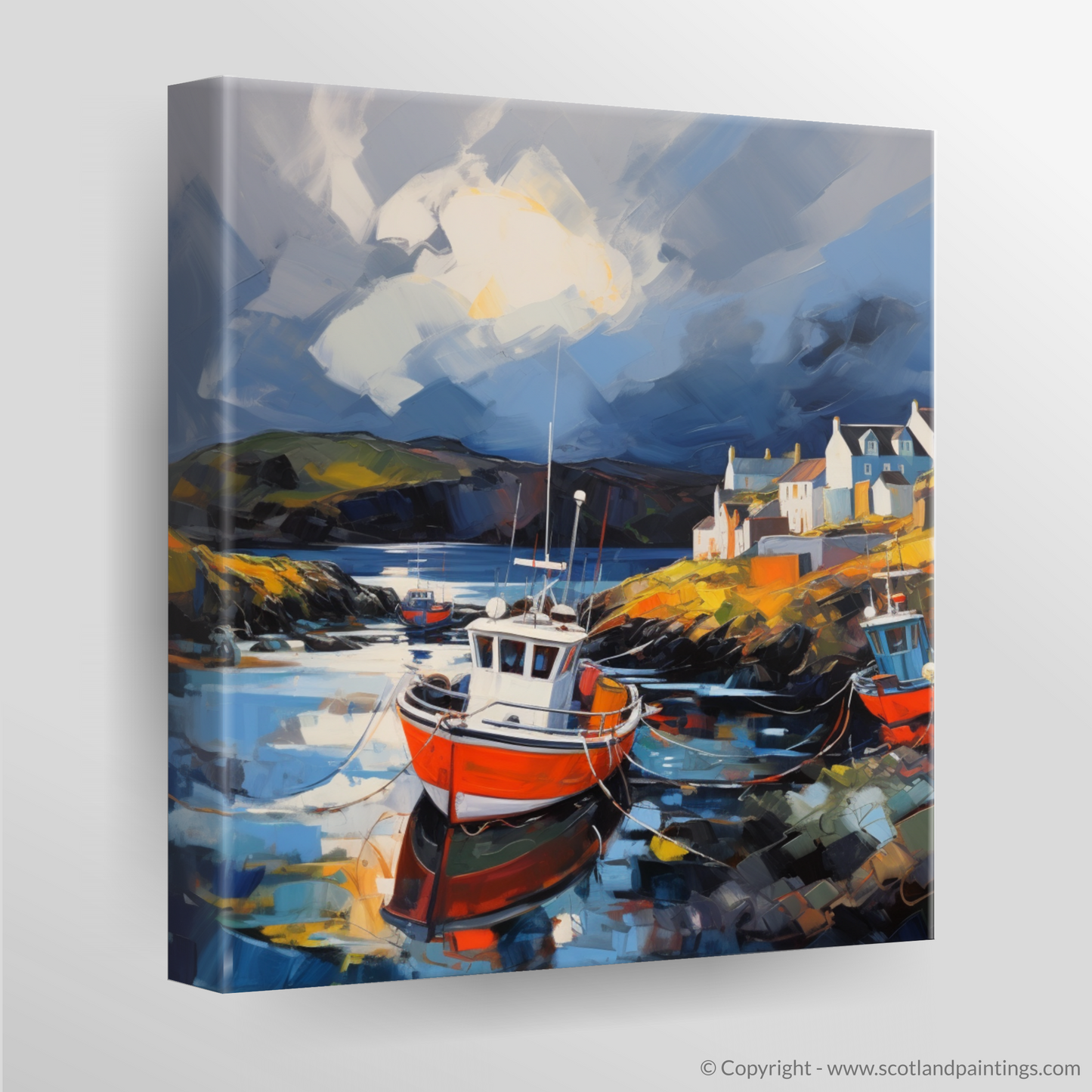 Canvas Print of Castlebay Harbour with a stormy sky