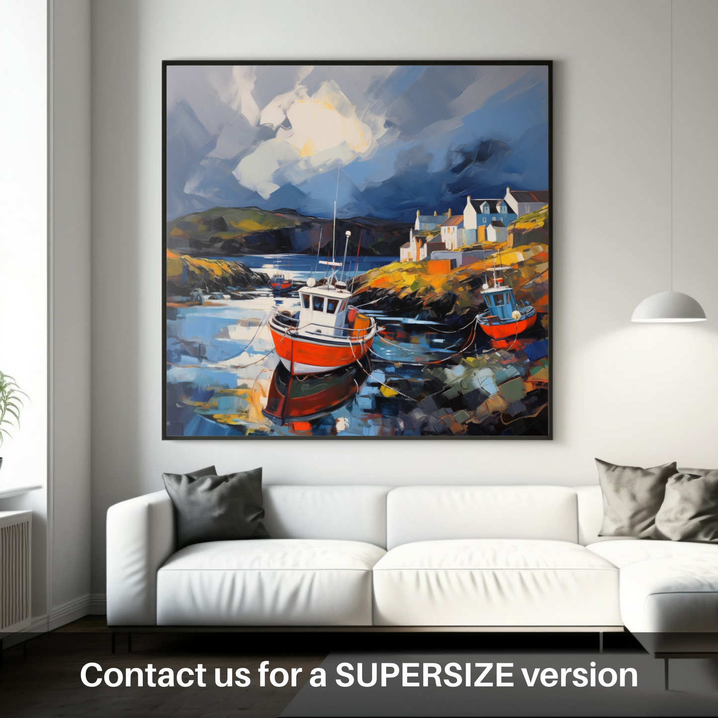 Huge supersize print of Castlebay Harbour with a stormy sky