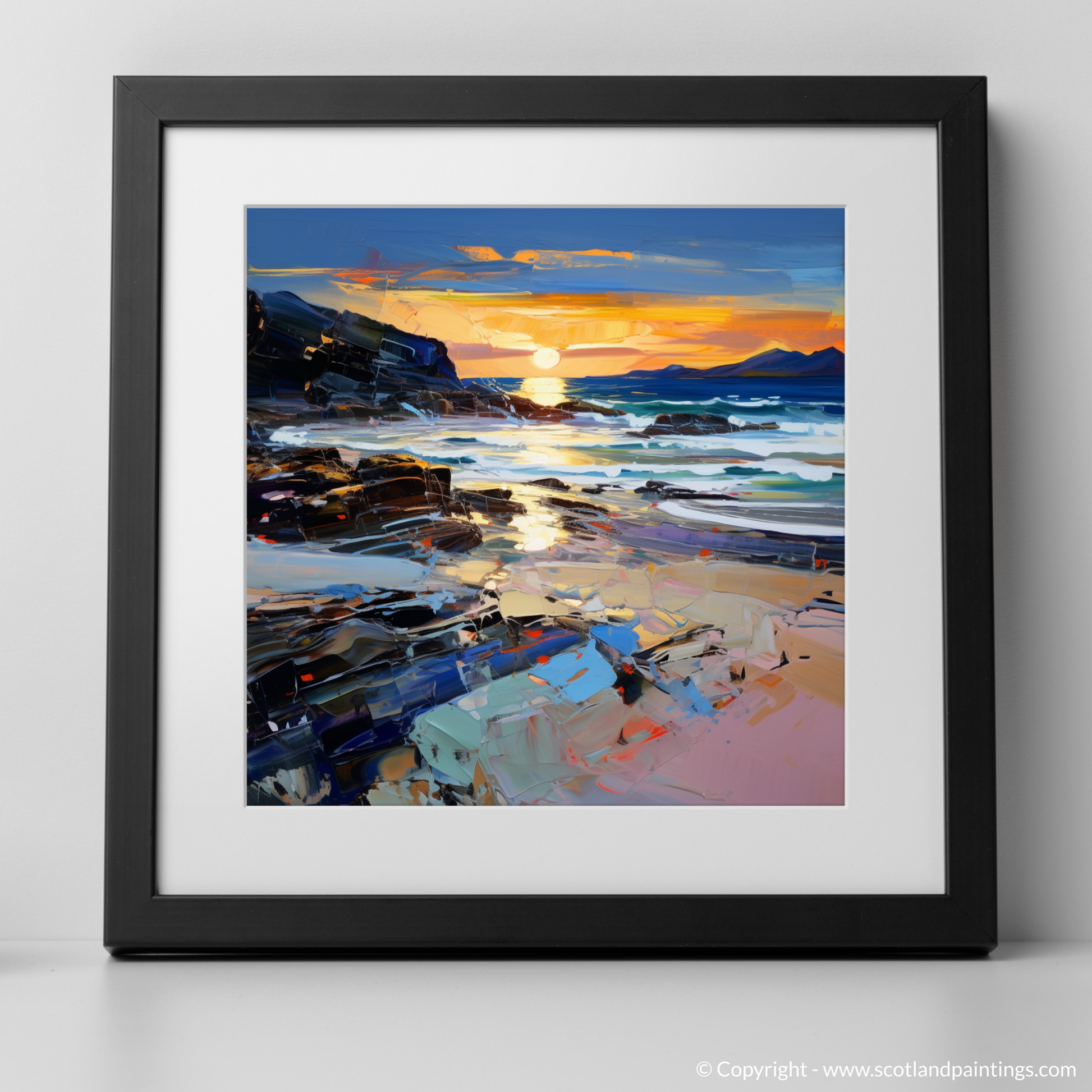 Art Print of Seilebost Beach at dusk with a black frame