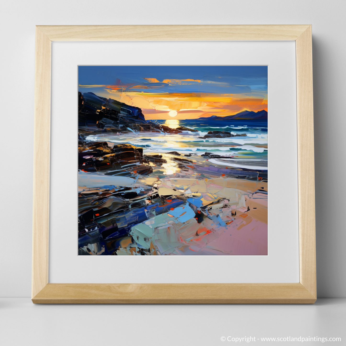 Art Print of Seilebost Beach at dusk with a natural frame