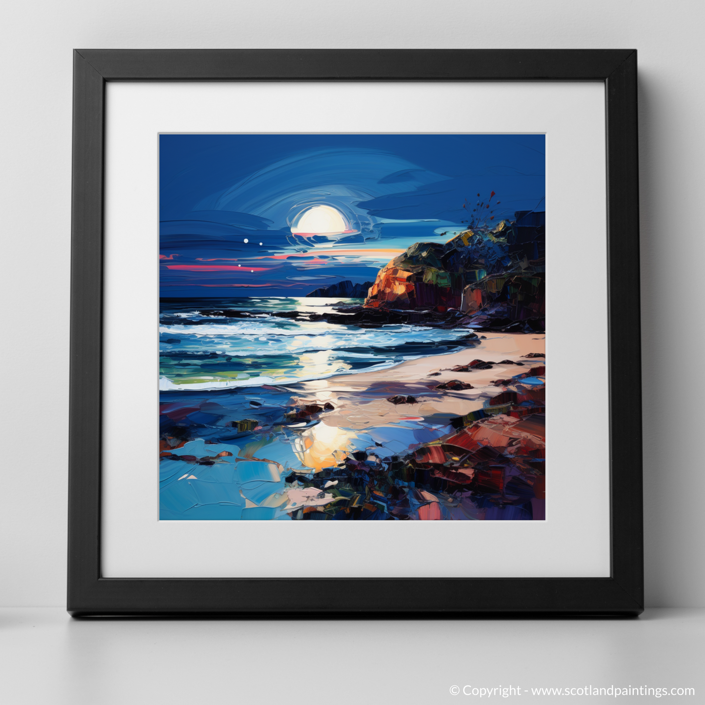 Art Print of Seilebost Beach at dusk with a black frame