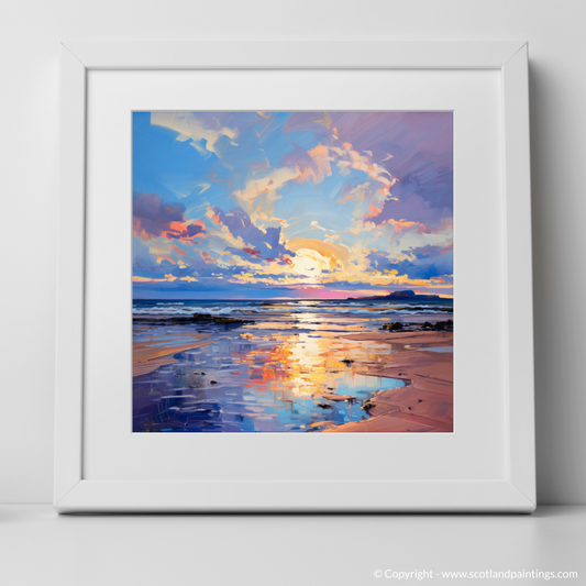 Art Print of Longniddry Beach at sunset with a white frame