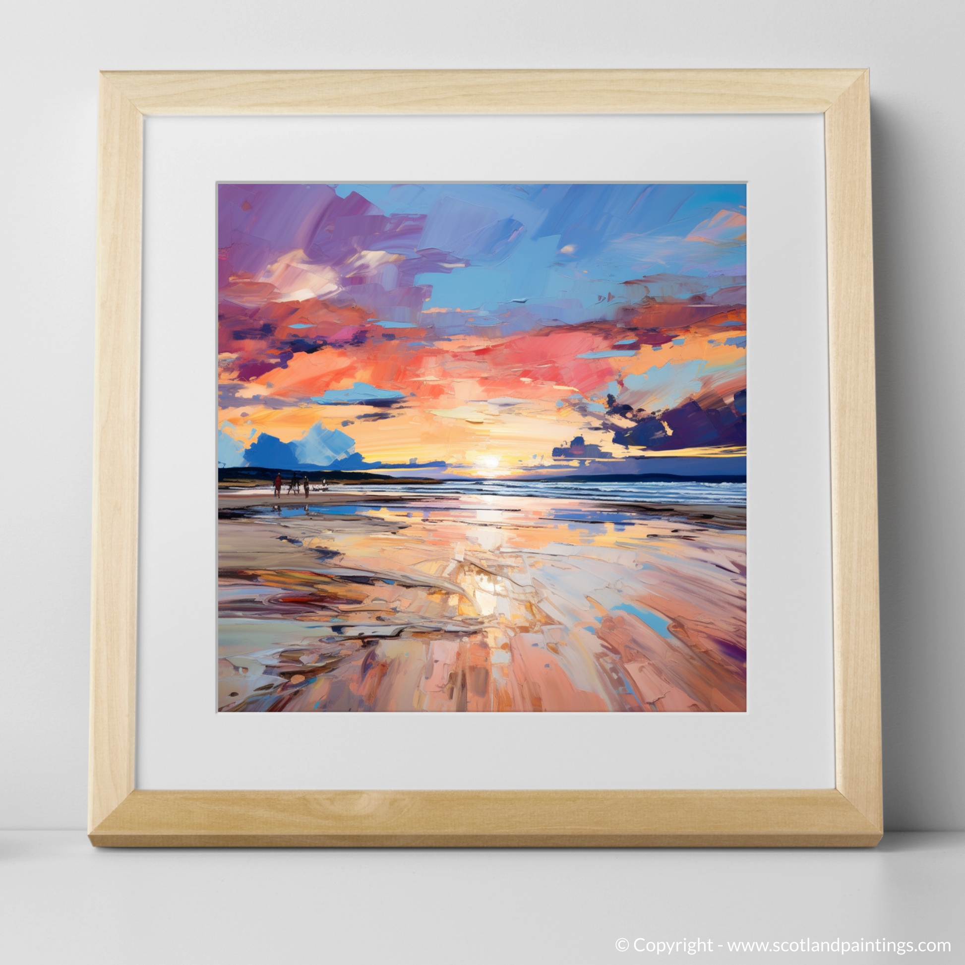 Art Print of Longniddry Beach at sunset with a natural frame