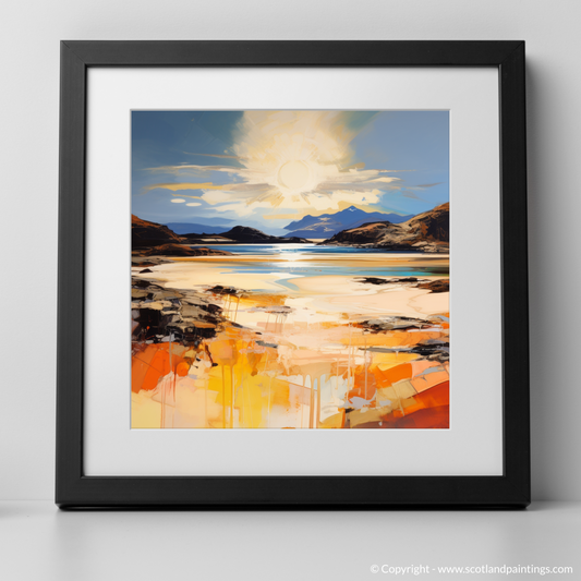 Art Print of Mellon Udrigle Beach at golden hour with a black frame