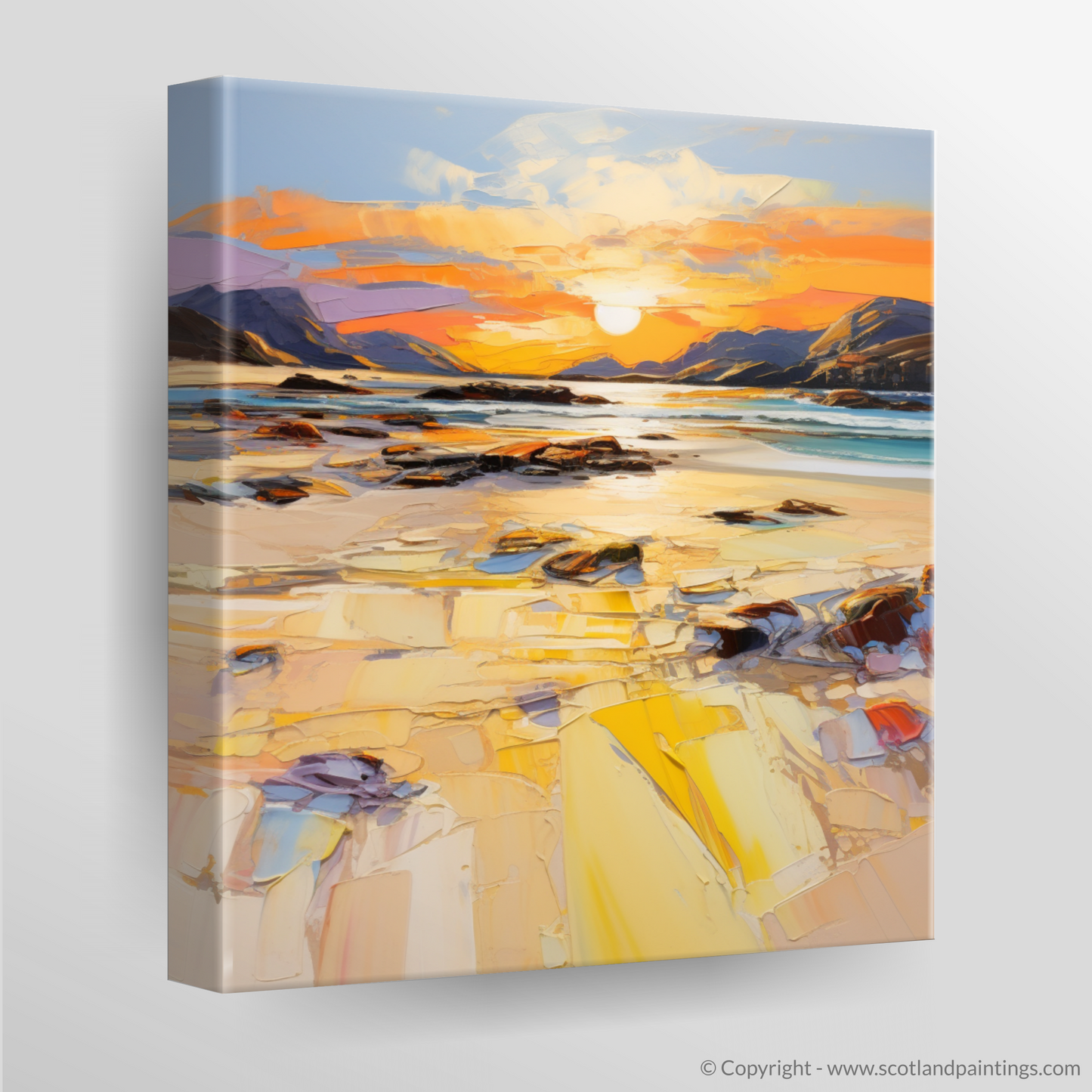 Painting and Art Print of Mellon Udrigle Beach at golden hour. Golden Hour Symphony at Mellon Udrigle Beach.