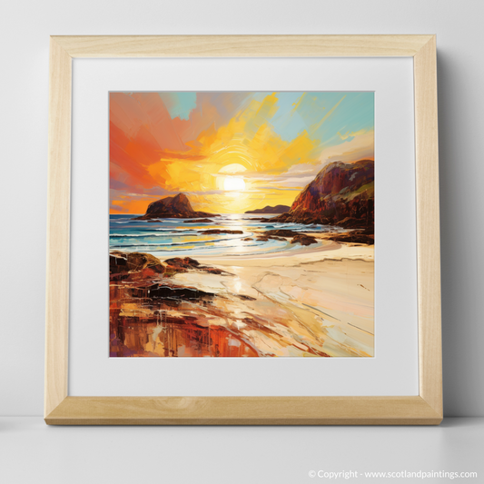 Art Print of Achmelvich Bay at golden hour with a natural frame