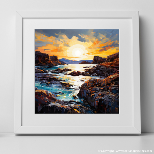 Painting and Art Print of Achmelvich Bay at golden hour. Golden Hour at Achmelvich Bay: An Expressionist Ode to Scottish Coves.