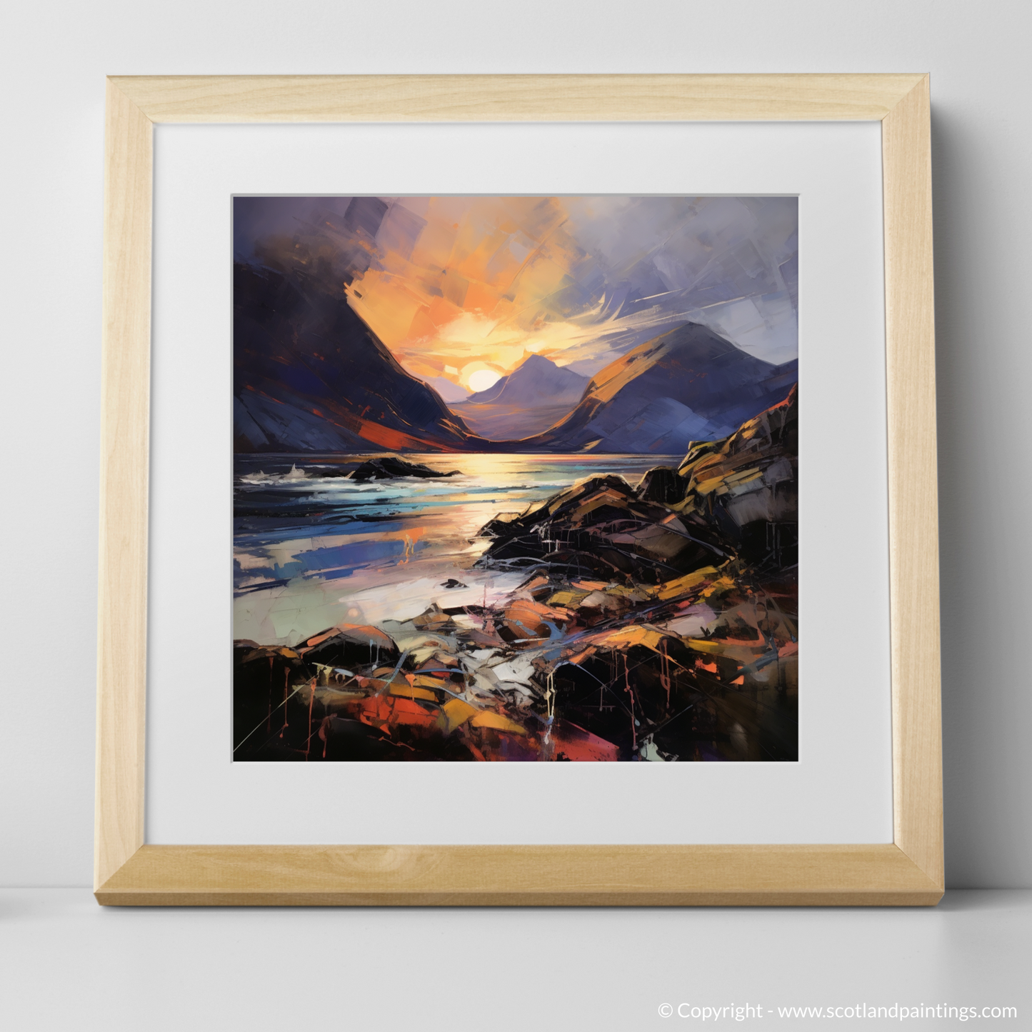 Art Print of Elgol Bay at sunset with a natural frame