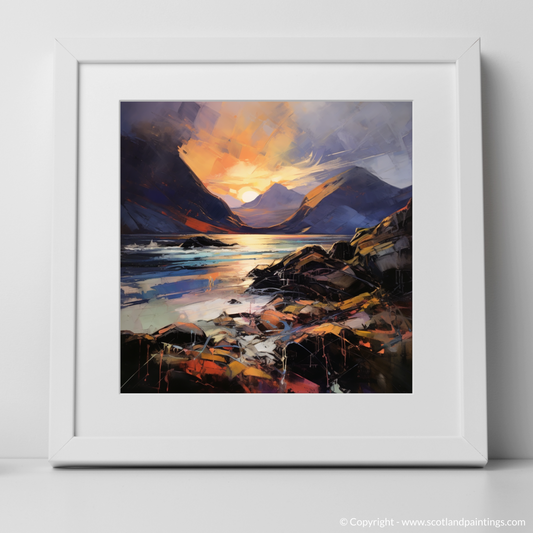 Art Print of Elgol Bay at sunset with a white frame