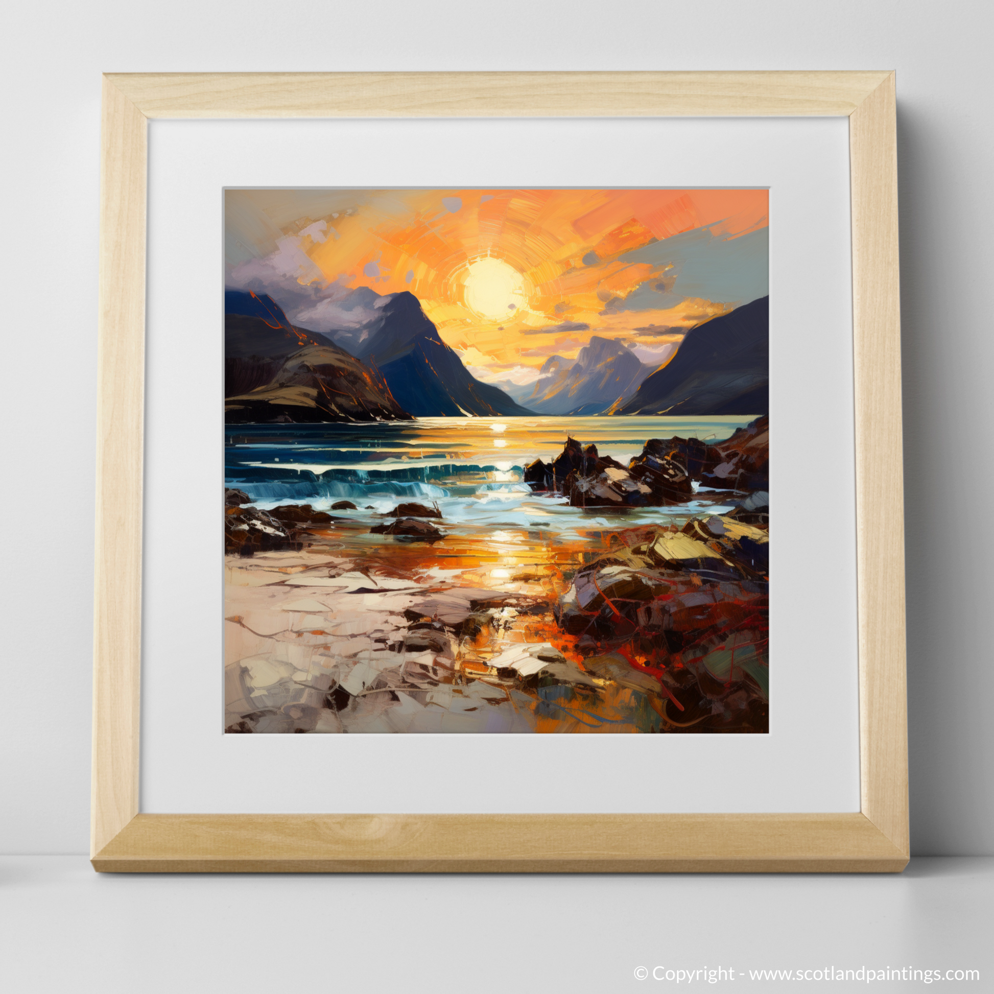Art Print of Elgol Bay at sunset with a natural frame