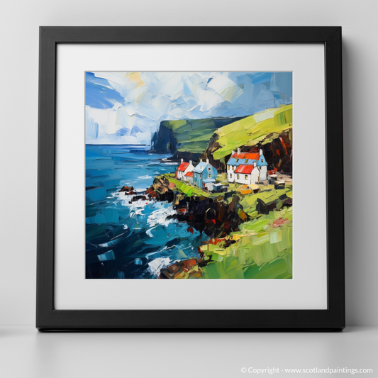 Art Print of Pennan Harbour, Aberdeenshire with a black frame