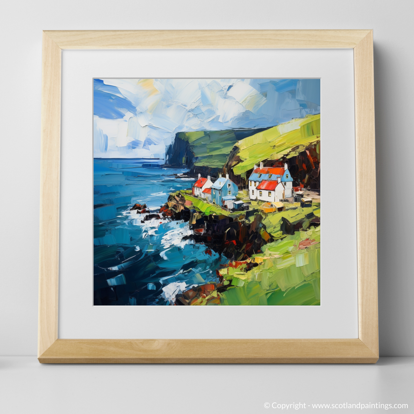 Art Print of Pennan Harbour, Aberdeenshire with a natural frame