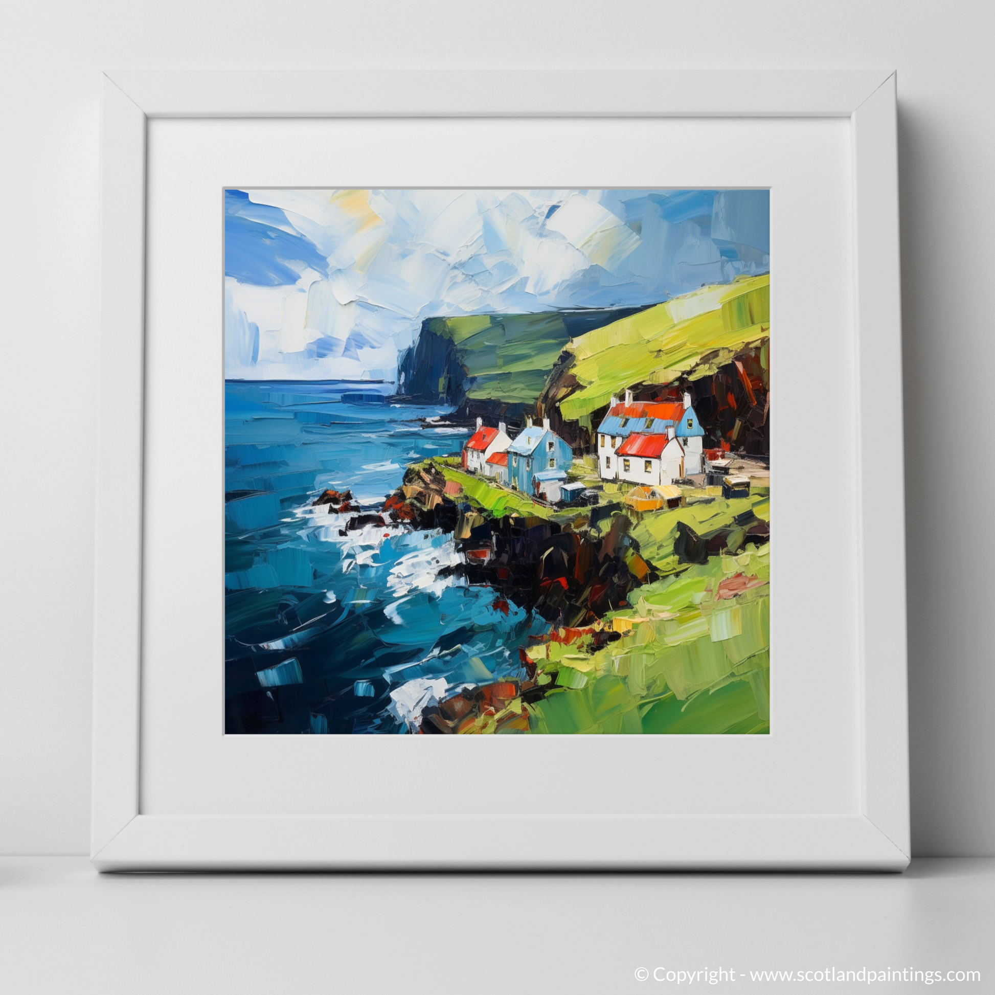 Art Print of Pennan Harbour, Aberdeenshire with a white frame