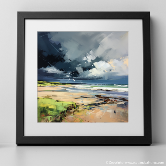 Painting and Art Print of Gullane Beach with a stormy sky. Storm's Embrace: An Expressionist Ode to Gullane Beach.