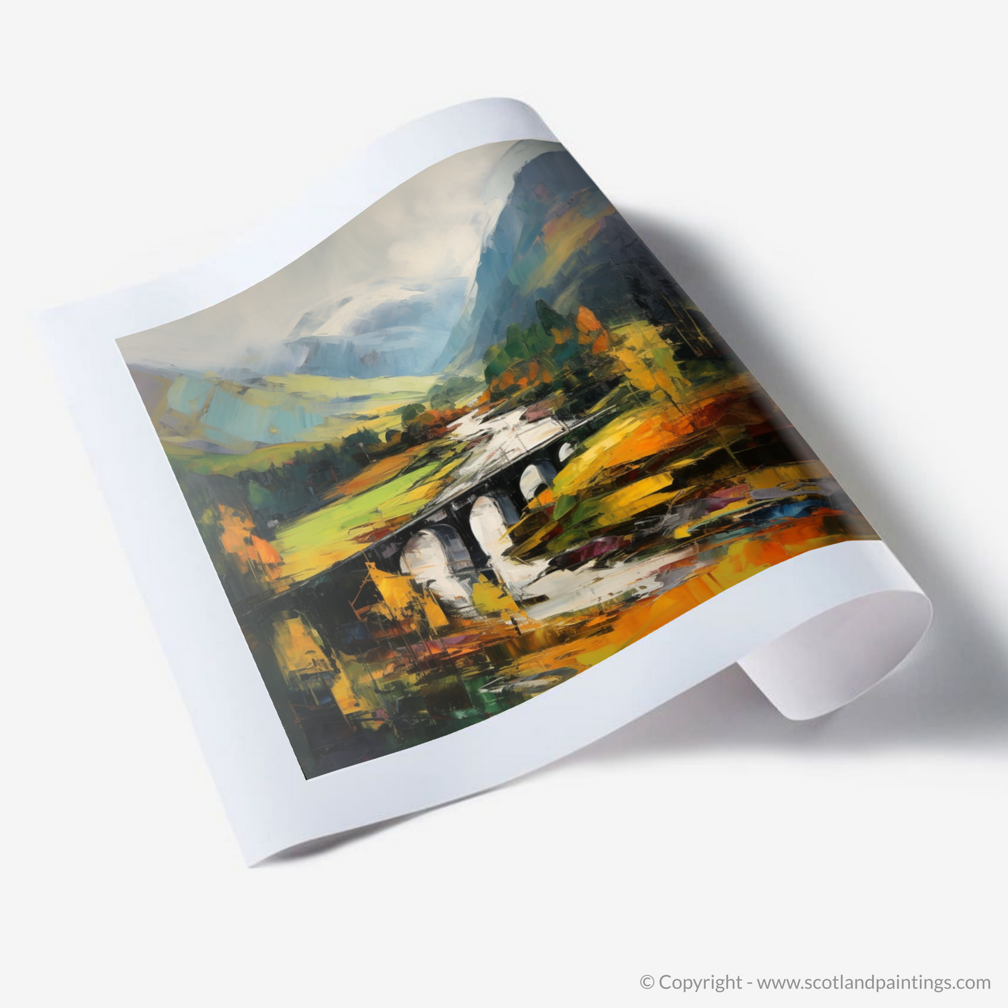 Painting and Art Print of Glenfinnan, Highlands. Autumnal Embrace of Glenfinnan.