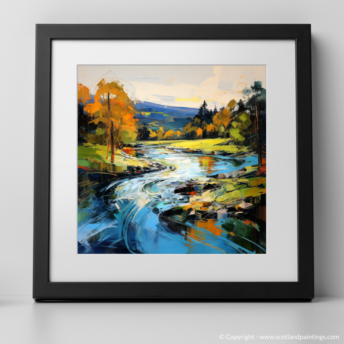 Art Print of River Lyon, Perthshire with a black frame