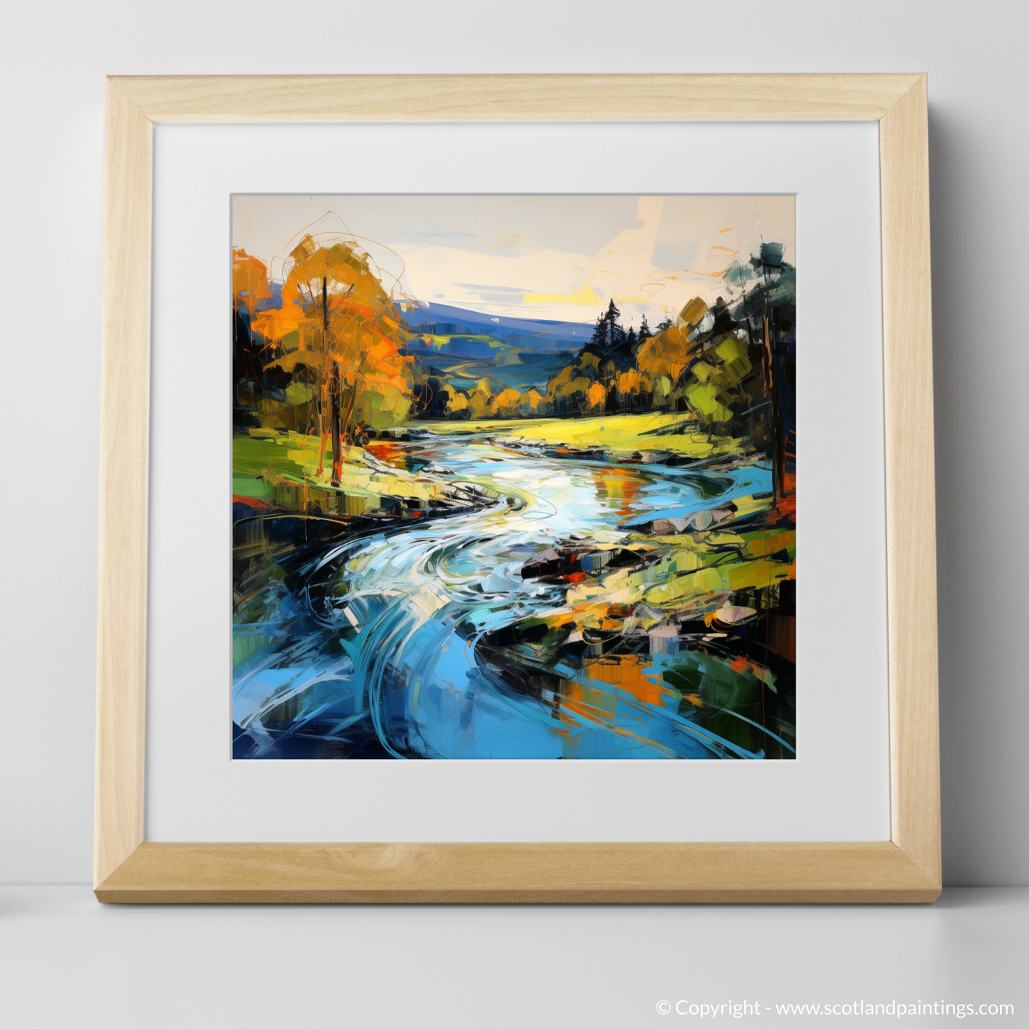 Art Print of River Lyon, Perthshire with a natural frame