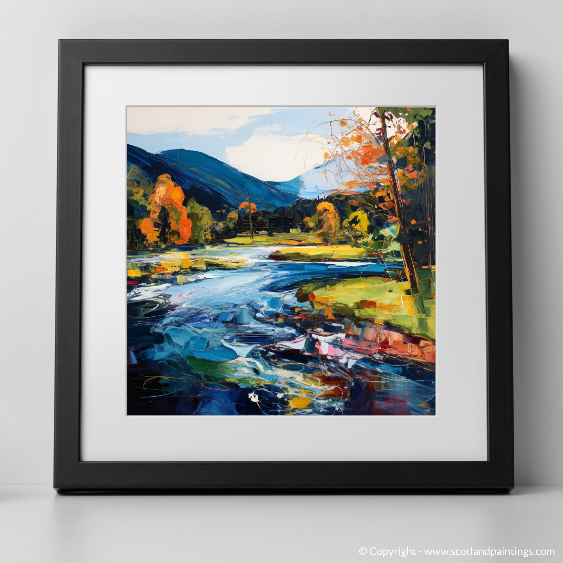 Art Print of River Lyon, Perthshire with a black frame