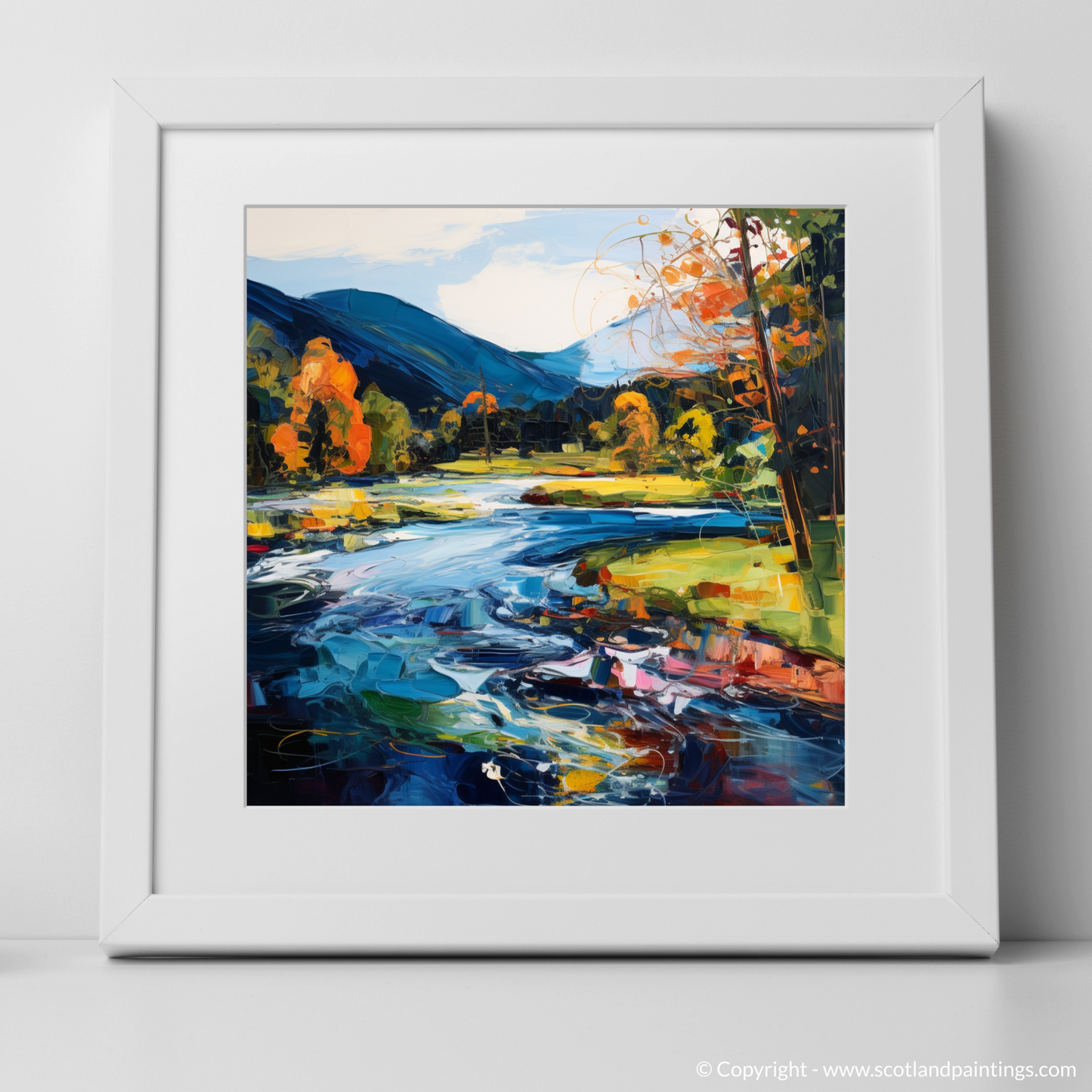 Art Print of River Lyon, Perthshire with a white frame