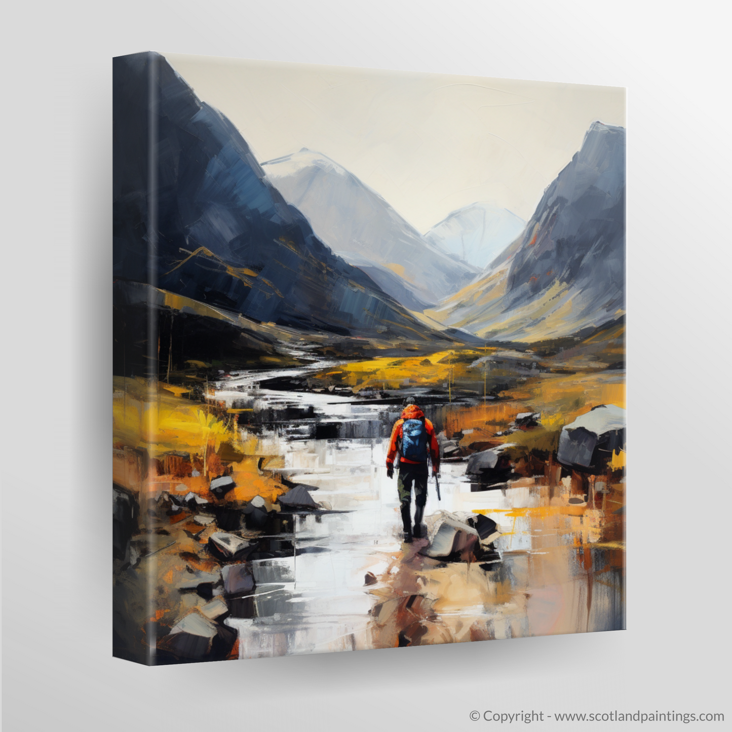 Canvas Print of Walker crossing River Coe in Glencoe