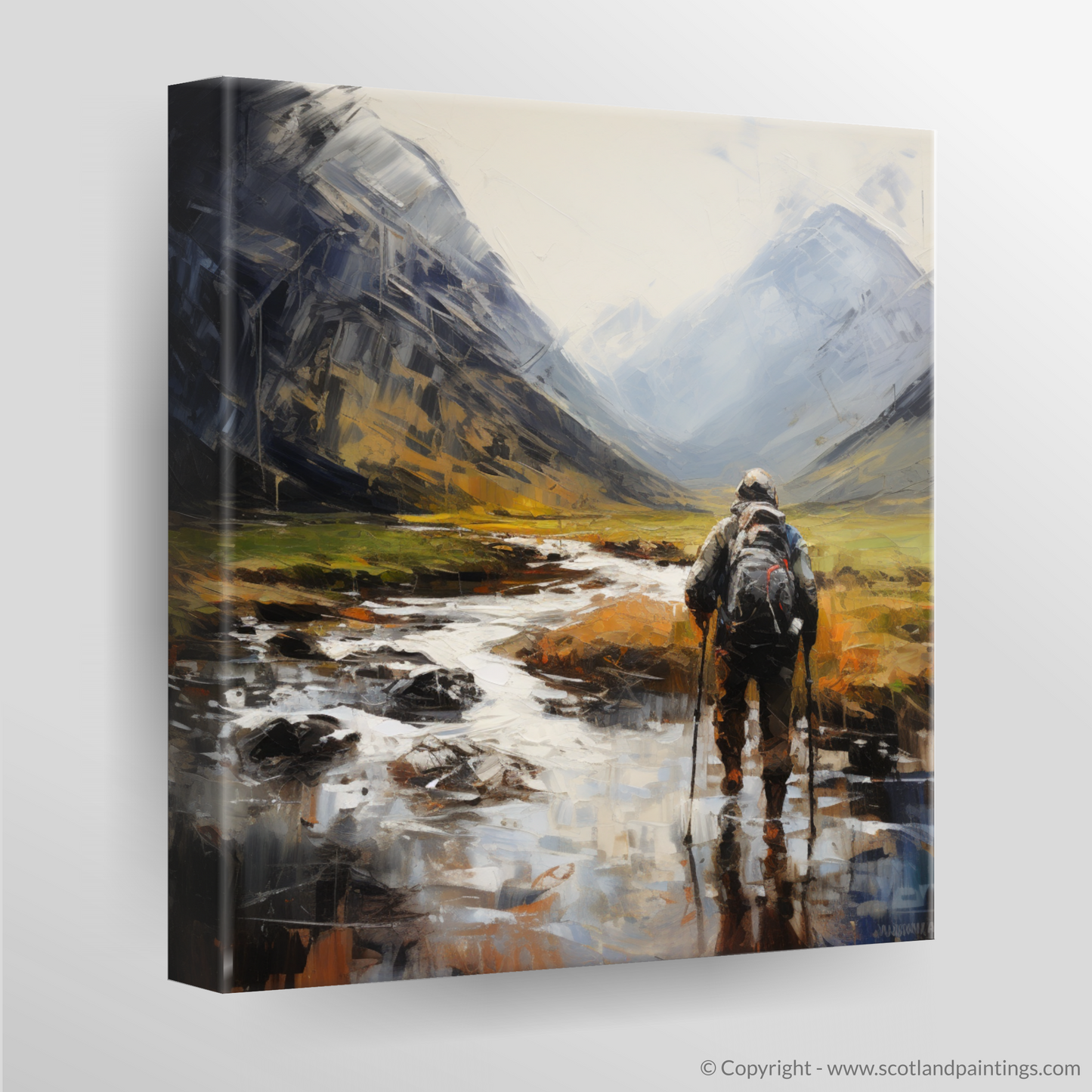 Canvas Print of Walker crossing River Coe in Glencoe