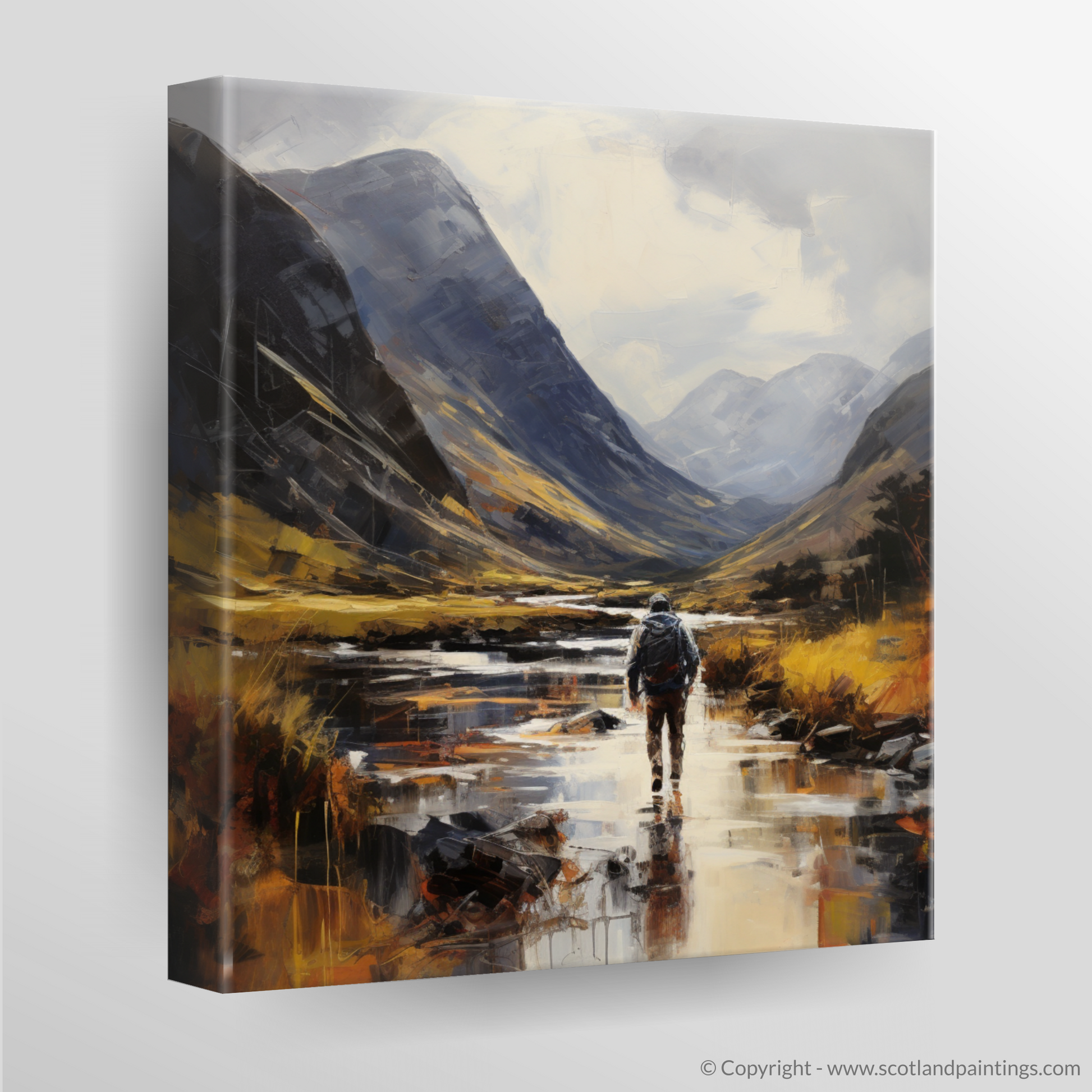 Canvas Print of Walker crossing River Coe in Glencoe