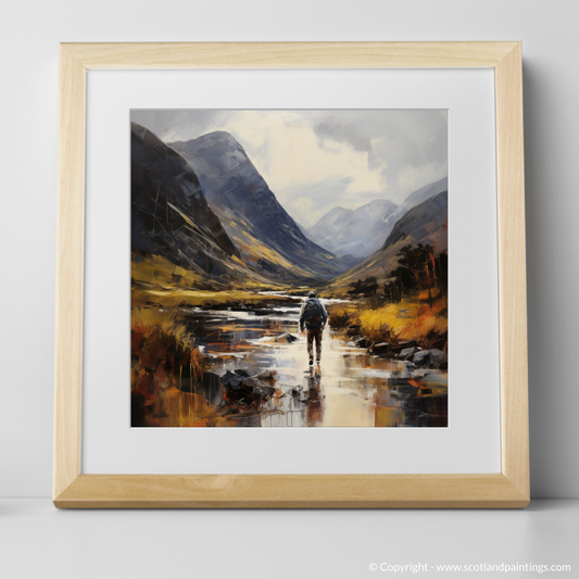 Art Print of Walker crossing River Coe in Glencoe with a natural frame