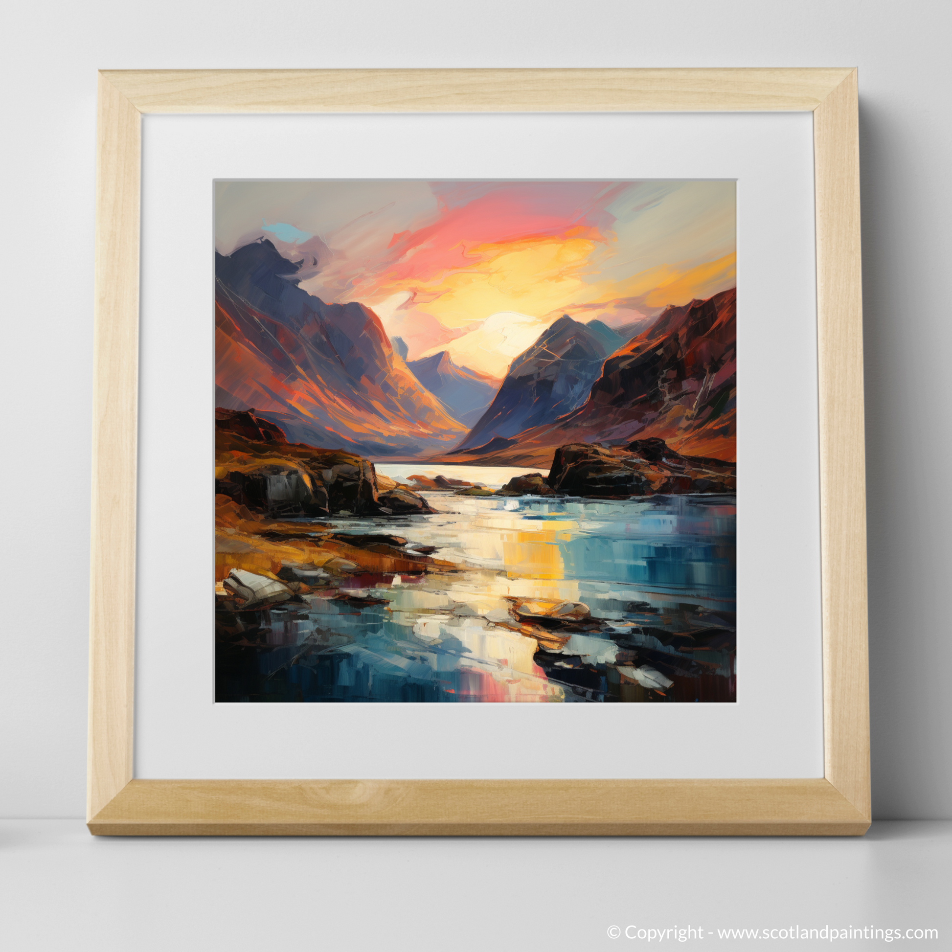 Art Print of Loch Coruisk at sunset with a natural frame